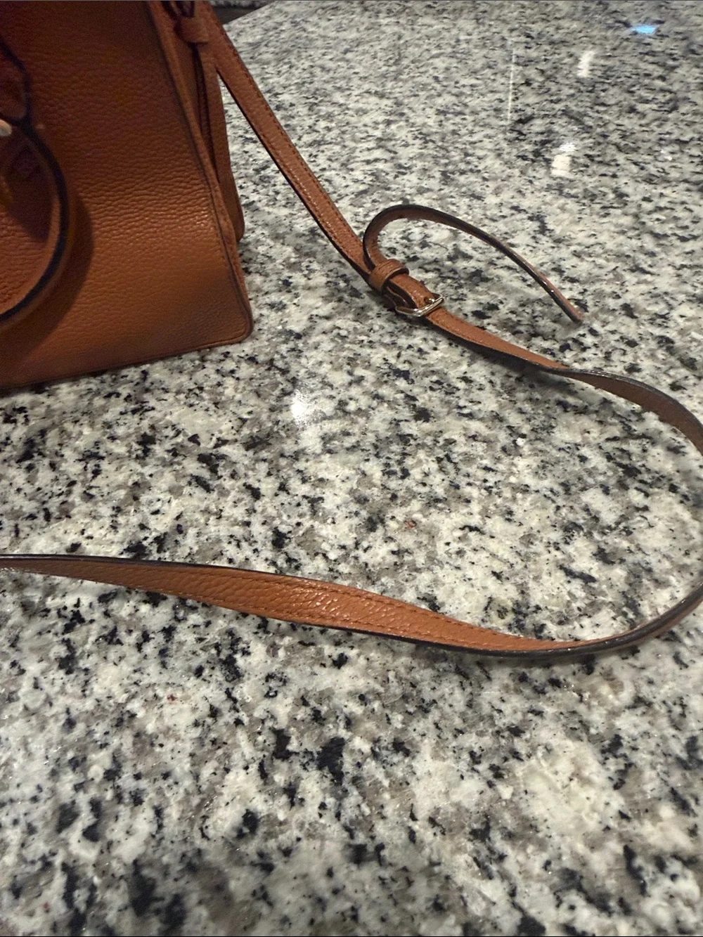kate spade Tan Pebbled Leather Satchel with Gold Logo